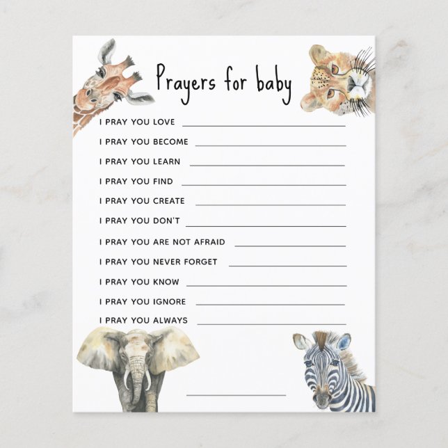 Animaux de safari aquarelle - prières pour bébé (Devant)
