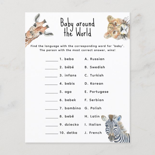 Animaux de safari - bébé autour du monde jeu (Devant)