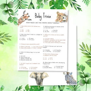 Animaux de safari Bébé Quiz Jeu de Baby Shower