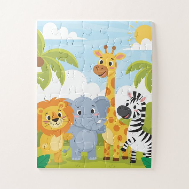 Animaux de Safari Enfants Puzzle | Lion Éléphant G (Vertical)