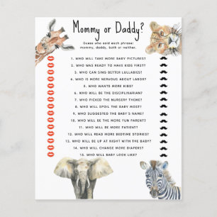 Animaux de safari - jeu de baby shower maman ou pa