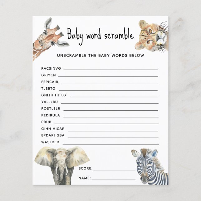 Animaux de safari - Mots mêlés pour bébé (Devant)