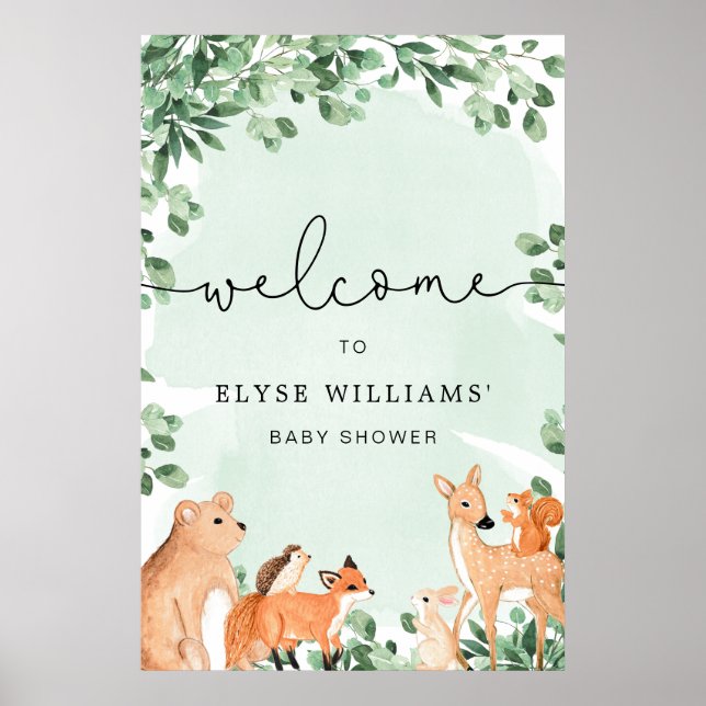 Animaux des bois Affiche de bienvenue verte (Devant)