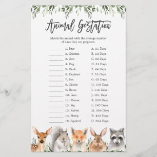 Animaux des bois Baby shower Animal Gestation jeu