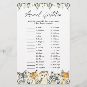 Animaux des bois Baby shower Animal Gestation jeu
