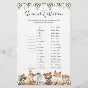 Animaux des bois Baby shower Animal Gestation jeu
