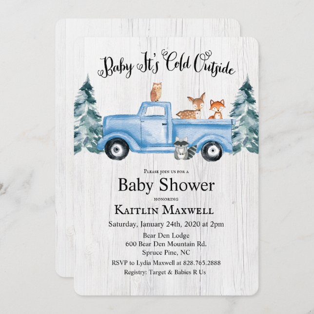 Animaux des bois Baby shower de camion Invitation (Devant / Derrière)
