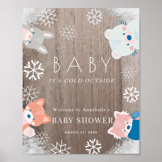 Animaux des bois Baby shower de neige Affiche de b (Devant)