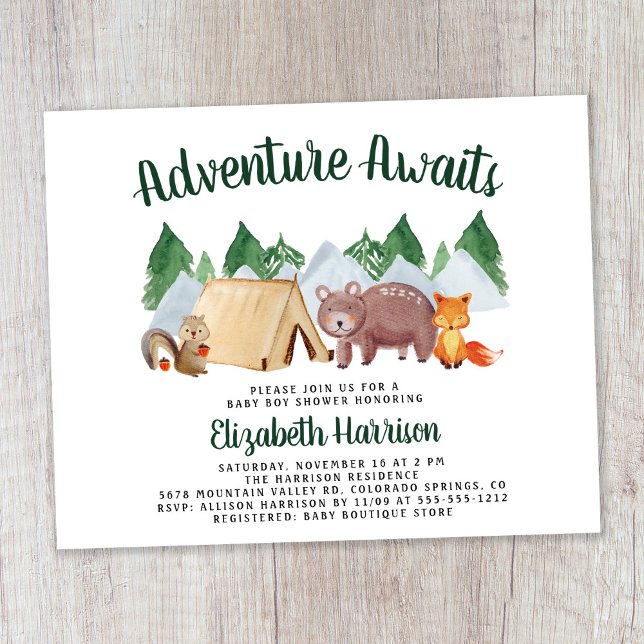 Animaux des bois Camping Baby shower Invitation (Créateur téléchargé)