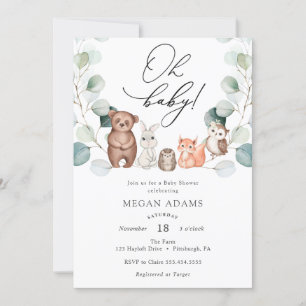 Animaux des bois Eucalyptus Baby shower invitation