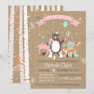 Animaux des bois Filles d'hiver Invitation d'anniv
