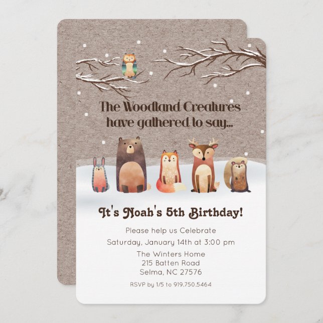Animaux des bois Invitation d'anniversaire (Devant / Derrière)