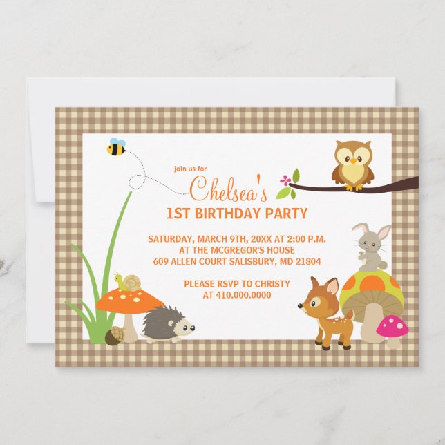 Animaux des bois Invitations d'anniversaire (Devant)