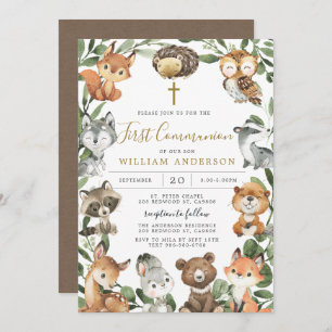 Animaux des bois Première communion Invitation