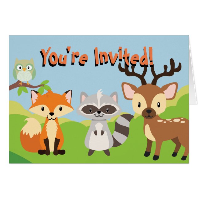 Animaux des bois Thème Anniversaire Carte d'invita (Devant horizontal)