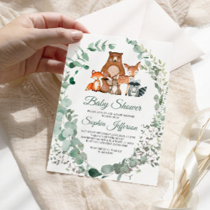 Animaux des bois Végétation Baby shower Invitation