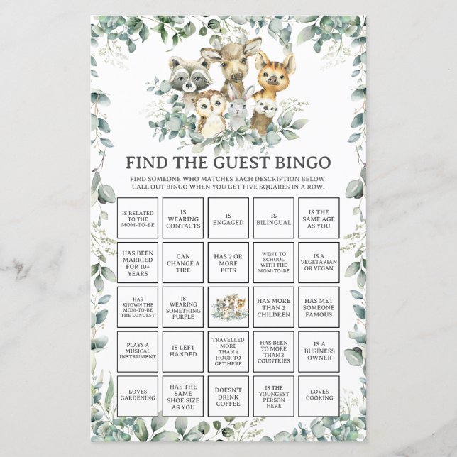 Animaux des Bois Végétation Trouvez l'invité Bingo (Devant)