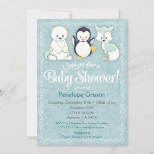 Animaux d'hiver Baby shower Invitation Ours Pengui