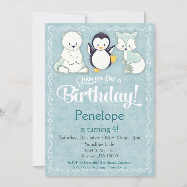 Animaux d'hiver Invitation Anniversaire Ours Renar (Devant)