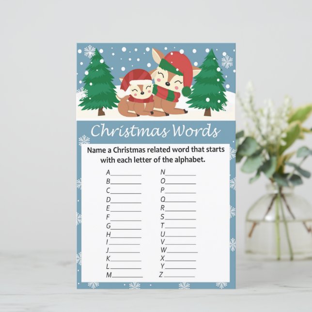 Animaux d'hiver noël alphabet mots jeu (Debout devant)