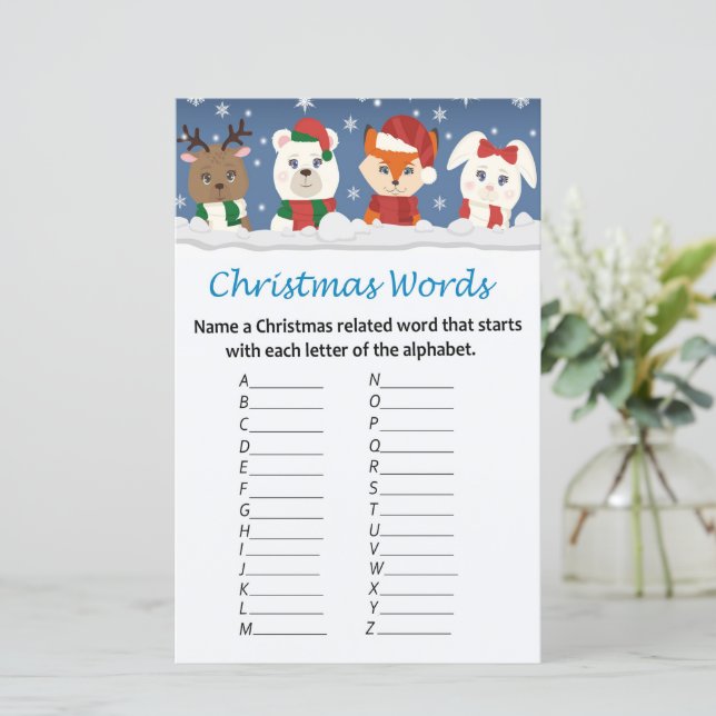 Animaux d'hiver noël alphabet mots jeu (Debout devant)