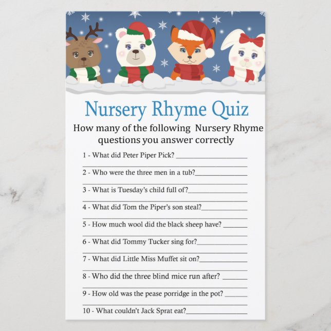 animaux d'hiver Nursery Rhyme Quiz jeu de baby sho (Devant)