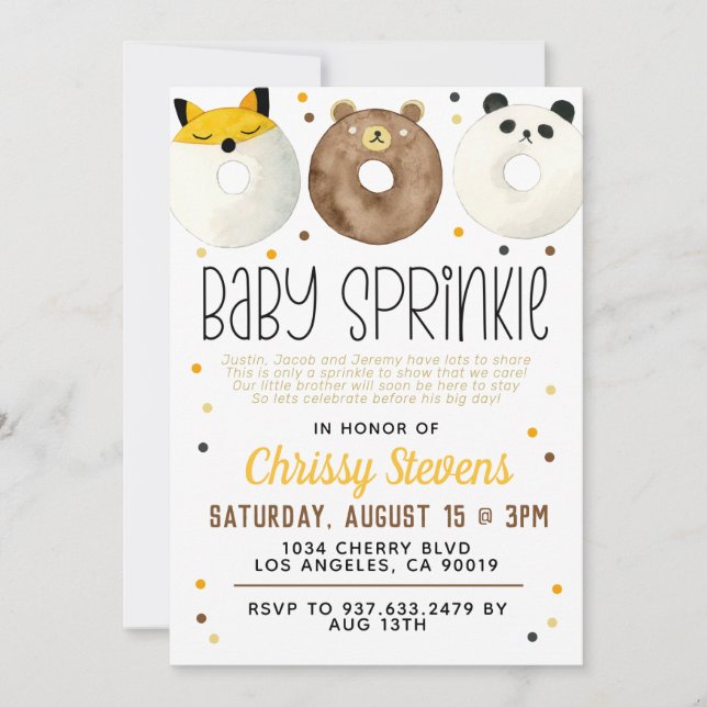 Animaux Donut Baby Sprinkw Douche Invitation (Devant)