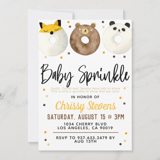Animaux Donut Baby Sprinkw Douche Invitation (Devant)