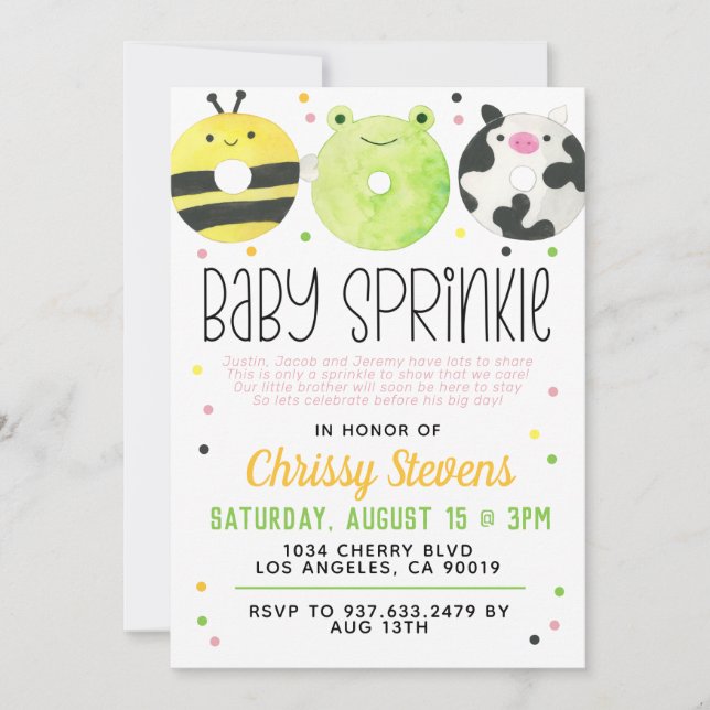 Animaux Donut Baby Sprinkw Douche Invitation (Devant)