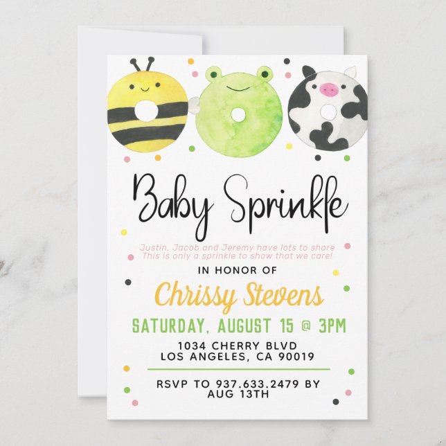 Animaux Donut Baby Sprinkw Douche Invitation (Devant)