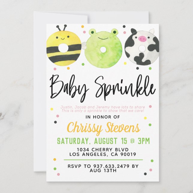 Animaux Donut Baby Sprinkw Douche Invitation (Devant)