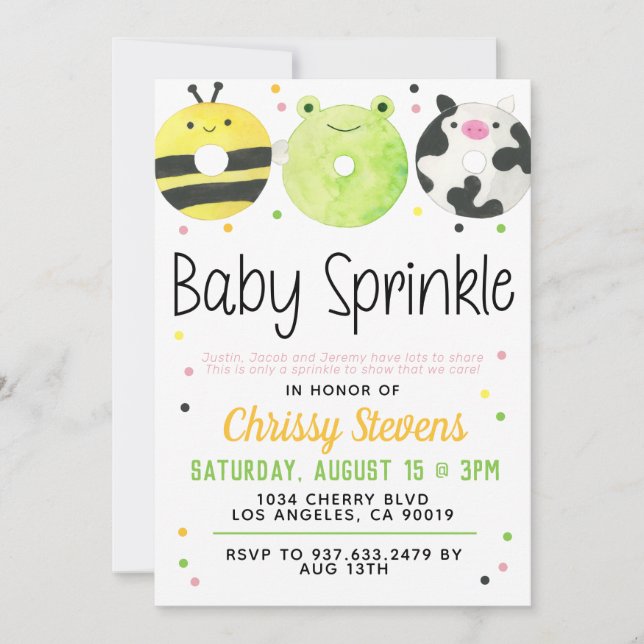 Animaux Donut Baby Sprinkw Douche Invitation (Devant)