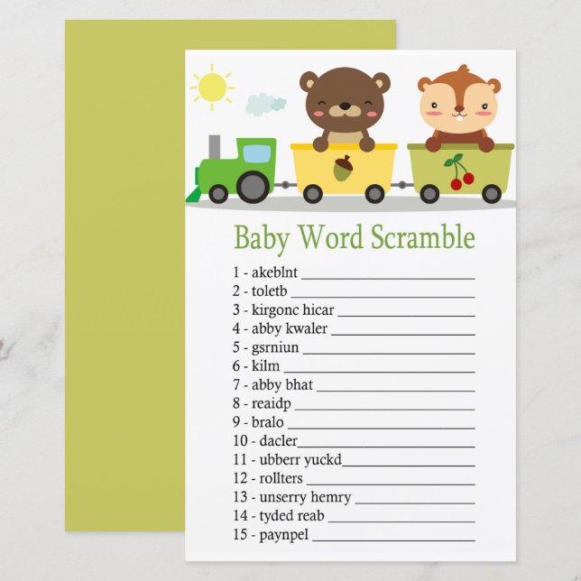 Animaux entraîner Baby word scramble jeu (Devant / Derrière)