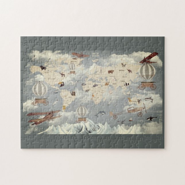 Animaux et carte du monde pour les enfants puzzle (Horizontal)