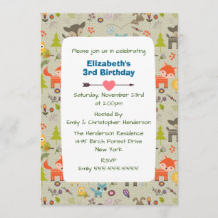 Animaux et fleurs de bois mignons Invitation d'ann