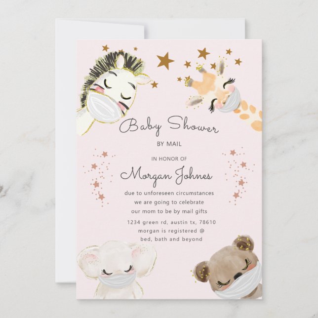 animaux face masque Baby shower par mail invitatio (Devant)