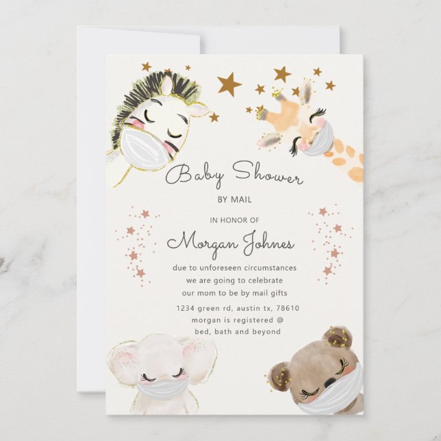 animaux face masque Baby shower par mail invitatio (Devant)