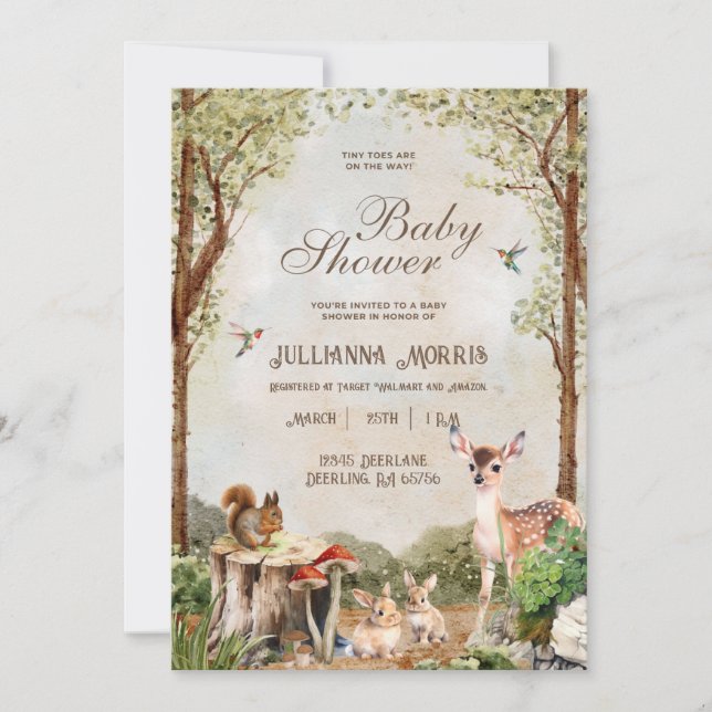 Animaux forestiers Baby showers Invitations garçon (Devant)