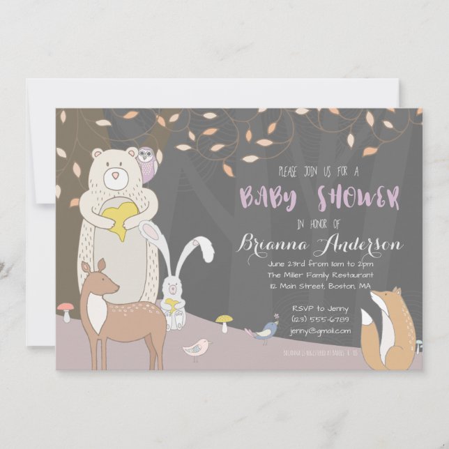 Animaux forestiers - Invitation au Baby shower des (Devant)