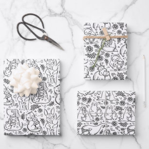 Animaux Hugs Love Wrapper Papier Set de 3