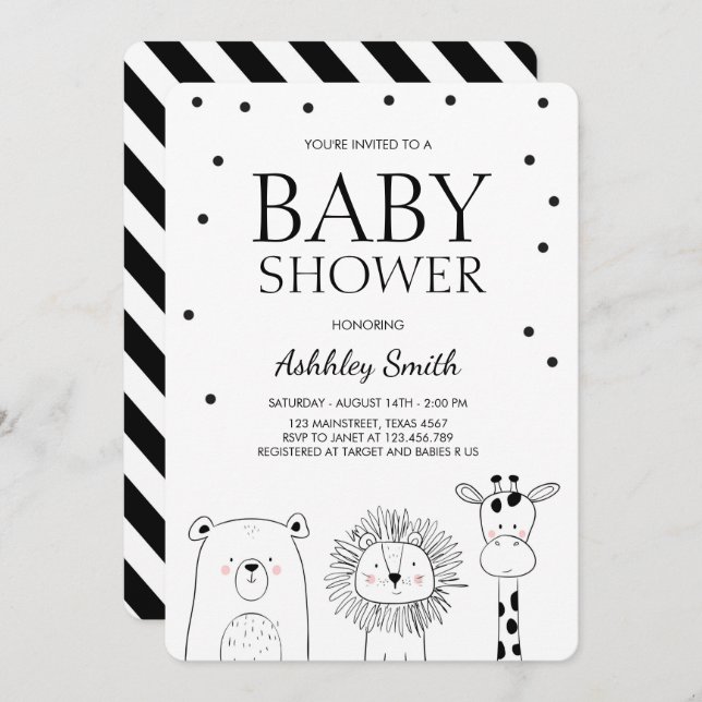 Animaux invitations Zoo Safari Black Modern (Devant / Derrière)