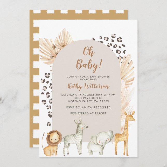 Animaux Jungle Baby shower Invitation (Devant / Derrière)