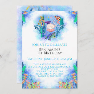 Animaux marins 1er anniversaire Invitation