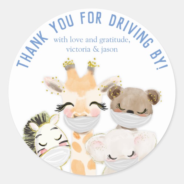 Animaux Masques Convid Drive Par Stickers Baby sho (Devant)