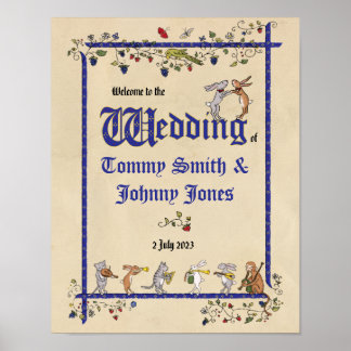 Animaux médiévaux deux mariés mariage affiche de b