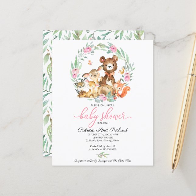 Animaux Mignons de la Forêt Baby Shower (Devant/Arrière en situation)