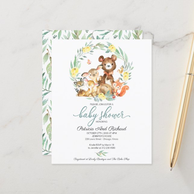 Animaux mignons de la forêt Baby Shower végétation (Devant/Arrière en situation)
