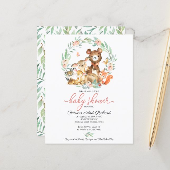 Animaux mignons de la forêt Baby Shower verdure (Devant/Arrière en situation)