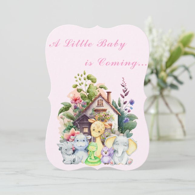Animaux mignons Invitation Baby shower | Rose (Debout devant)