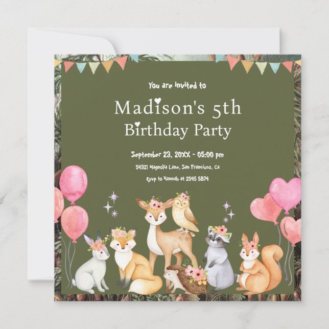 Animaux mignons Invitation d'anniversaire (Devant)